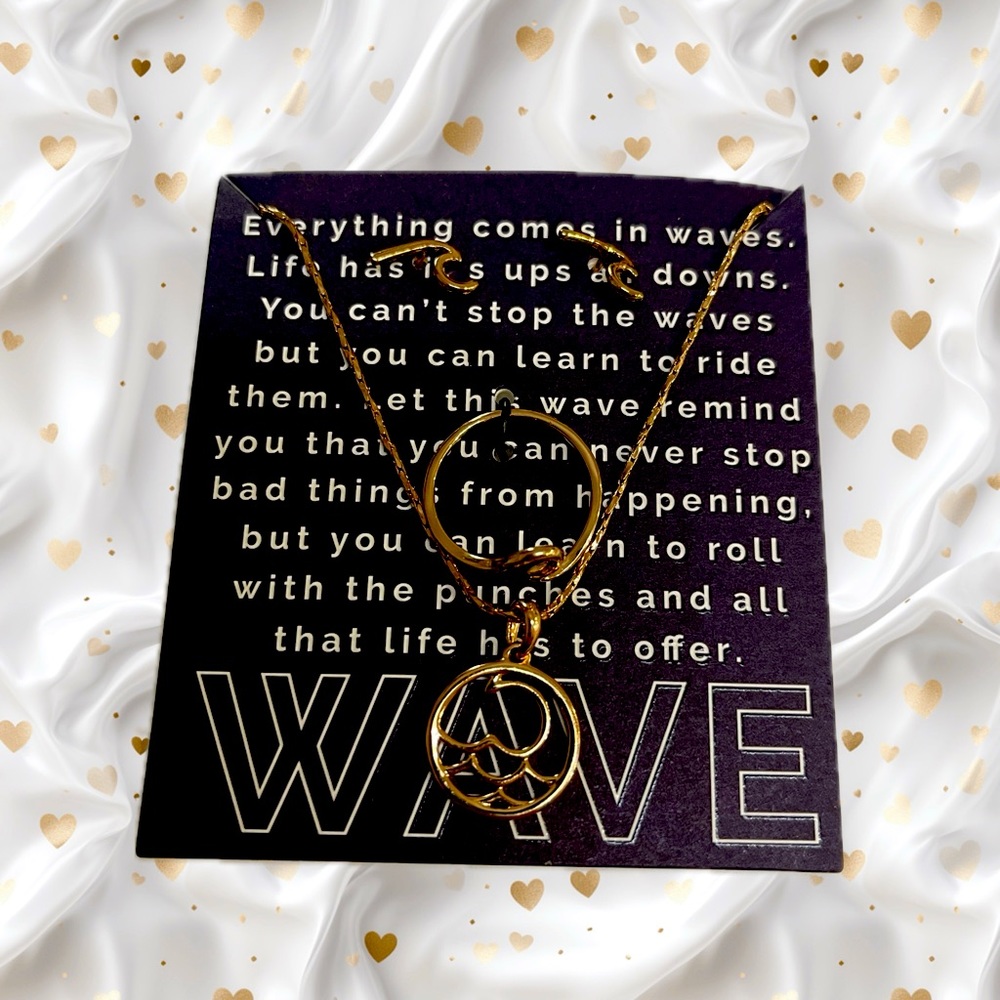 🌊Wave Necklace Stud Earrings and Ring set Gold